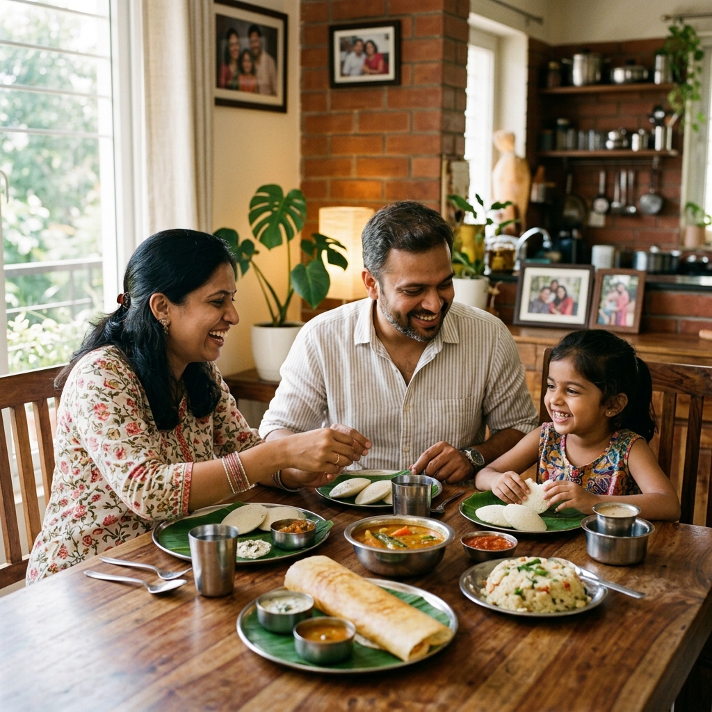 Family eating healthy breakfast together